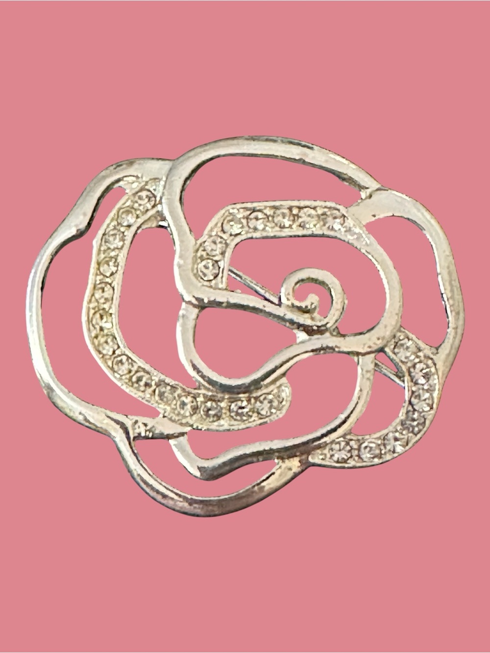 Silver Crystal Rose Floral Brooch - Elegant Silver Flower Pin